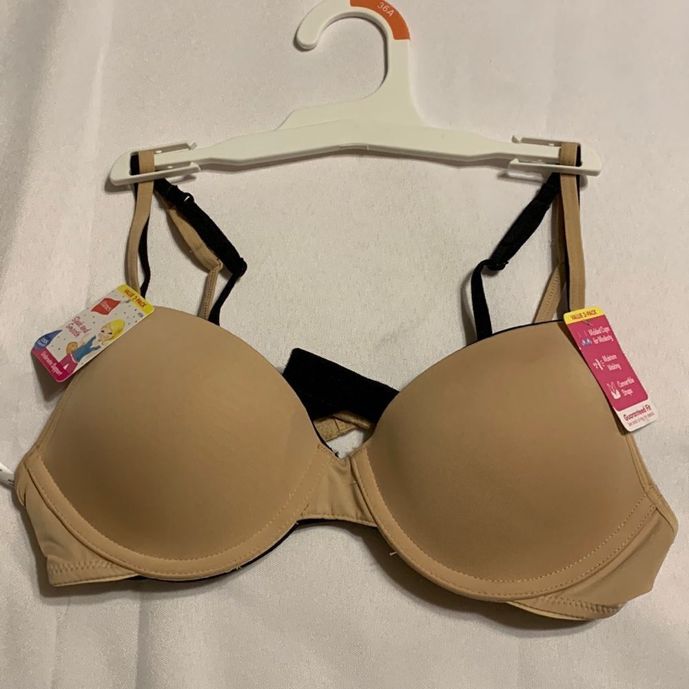 Hanes size 36A two-pack bra: one nude and one black. NWT